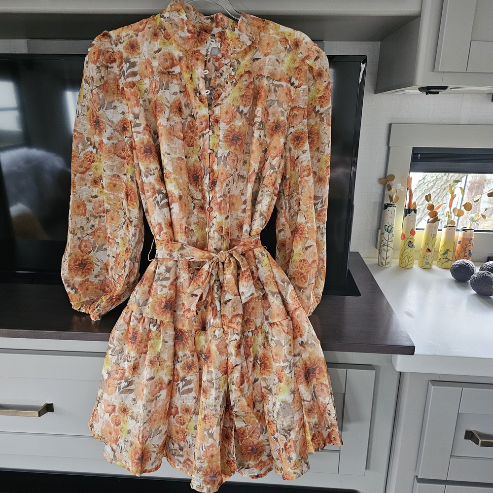 Umgee Floral Mini Dress in Orange and Cream